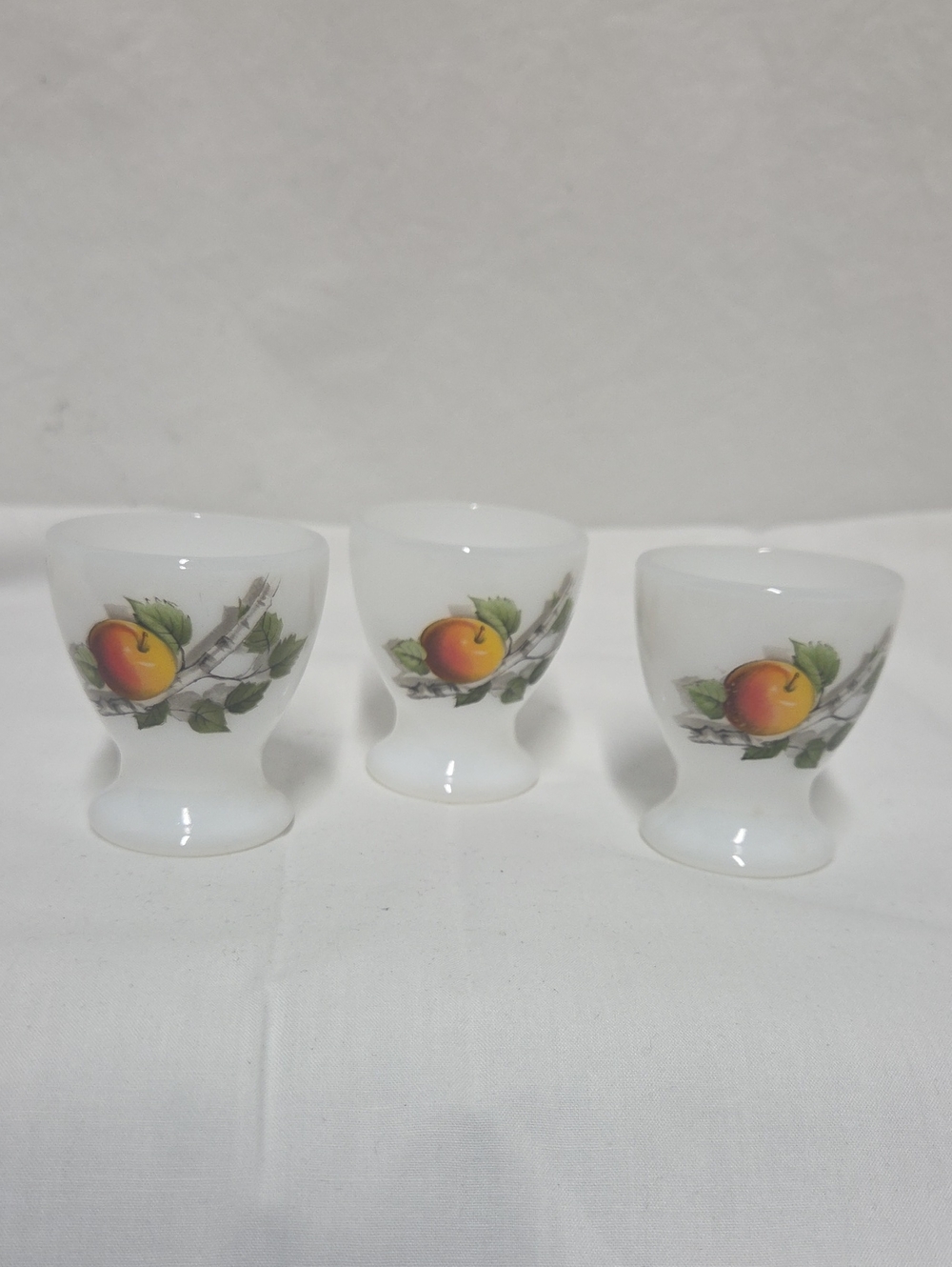 Vintage Arcopal White Milk Glass Egg Cups, Set Of 3